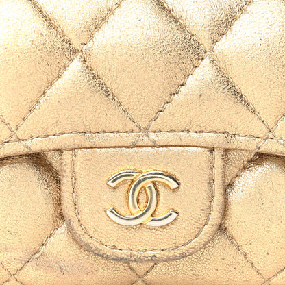 Chanel Metallic Lambskin Quilted Flap Card Holder Wallet Gold 5 of 13
