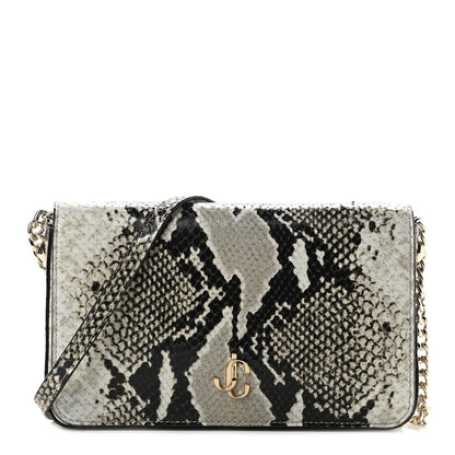 Jimmy Choo Elaphe Snakeskin Printed Wallet on Chain Light Stone 1 of 8