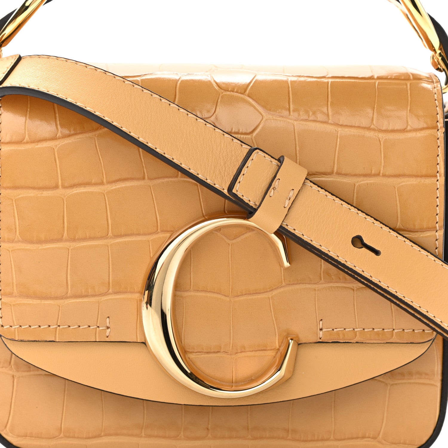 Chloe Calfskin Crocodile Embossed Mini C Double Carry Honey Gold 7 of 9