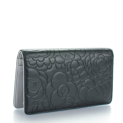 Chanel Lambskin Camellia Embossed Yen Wallet Black 3 of 9