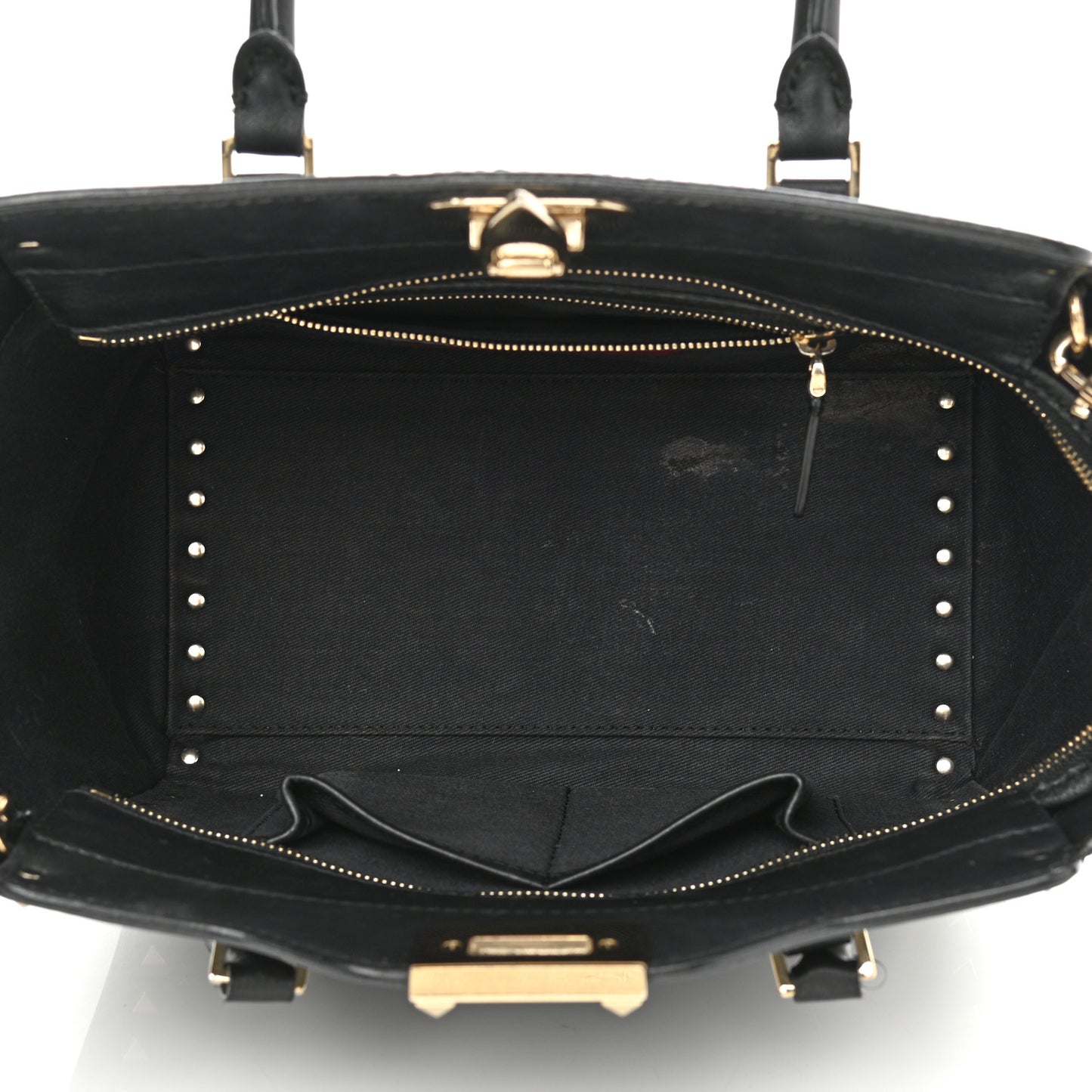 Vitello Small Rockstud Double Handle Tote Black