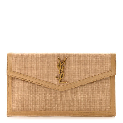 Saint Laurent Micro Raffia Uptown Pouch Natural Hay Blush 1 of 10