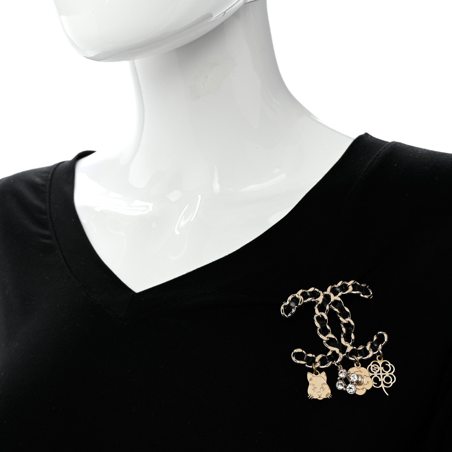 Chanel Lambskin Crystal Chain CC Charms Brooch Black Gold 2 of 5