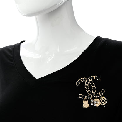 Chanel Lambskin Crystal Chain CC Charms Brooch Black Gold 2 of 5