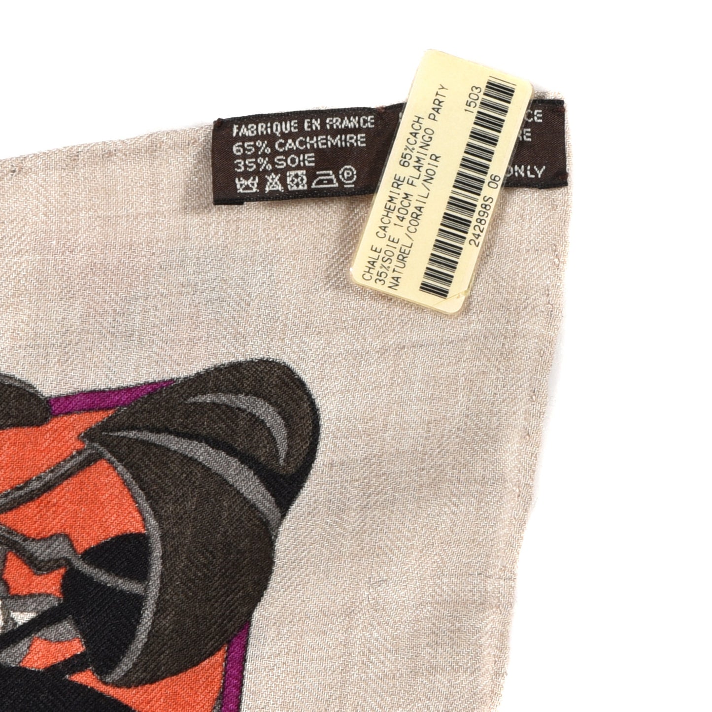 Cashmere Silk Flamingo Party Shawl 140 Naturel Corail Black