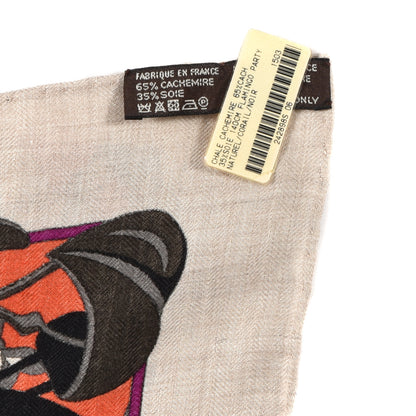 Hermes Cashmere Silk Flamingo Party Shawl 140 Naturel Corail Black 3 of 6
