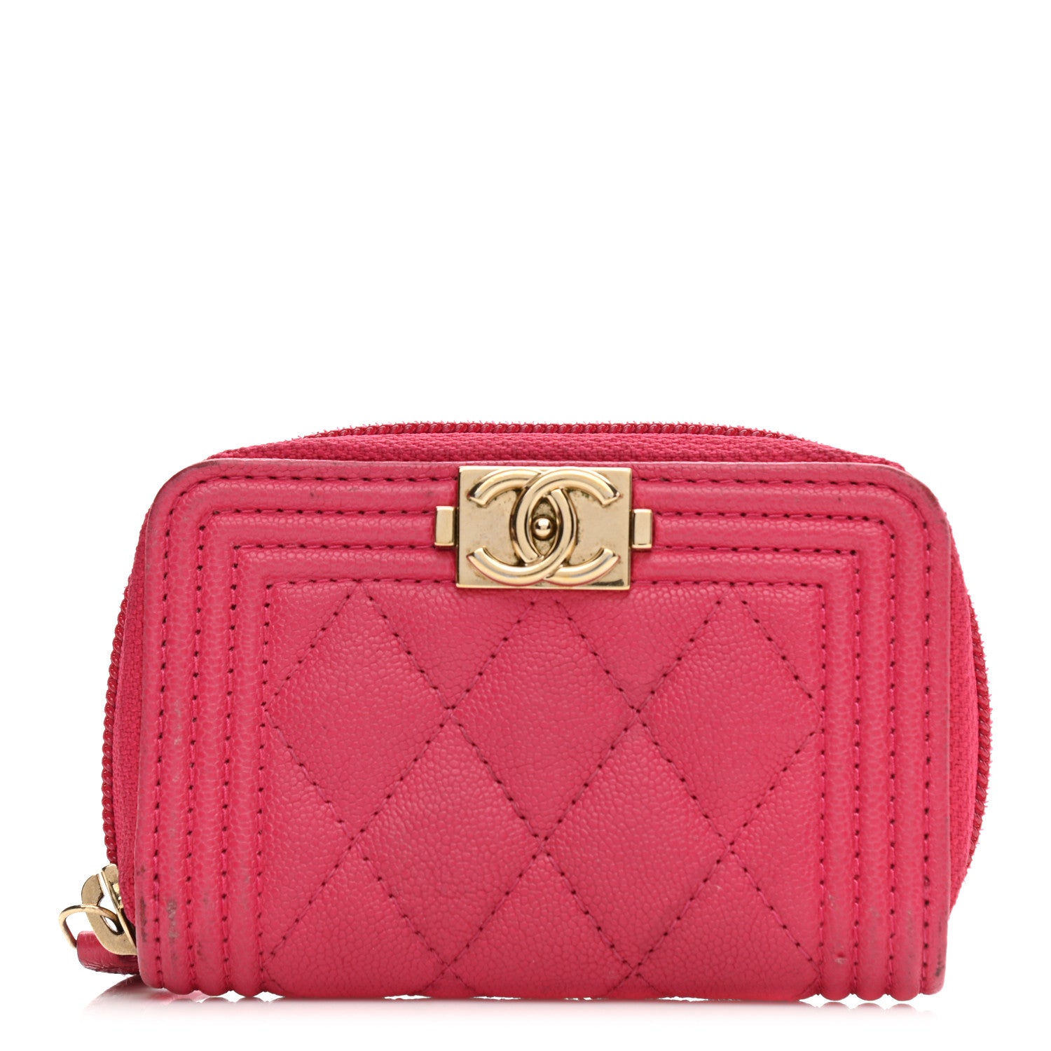 Chanel Caviar Quilted Boy Zip Around Coin Purse Wallet Fuchsia 1 of 9