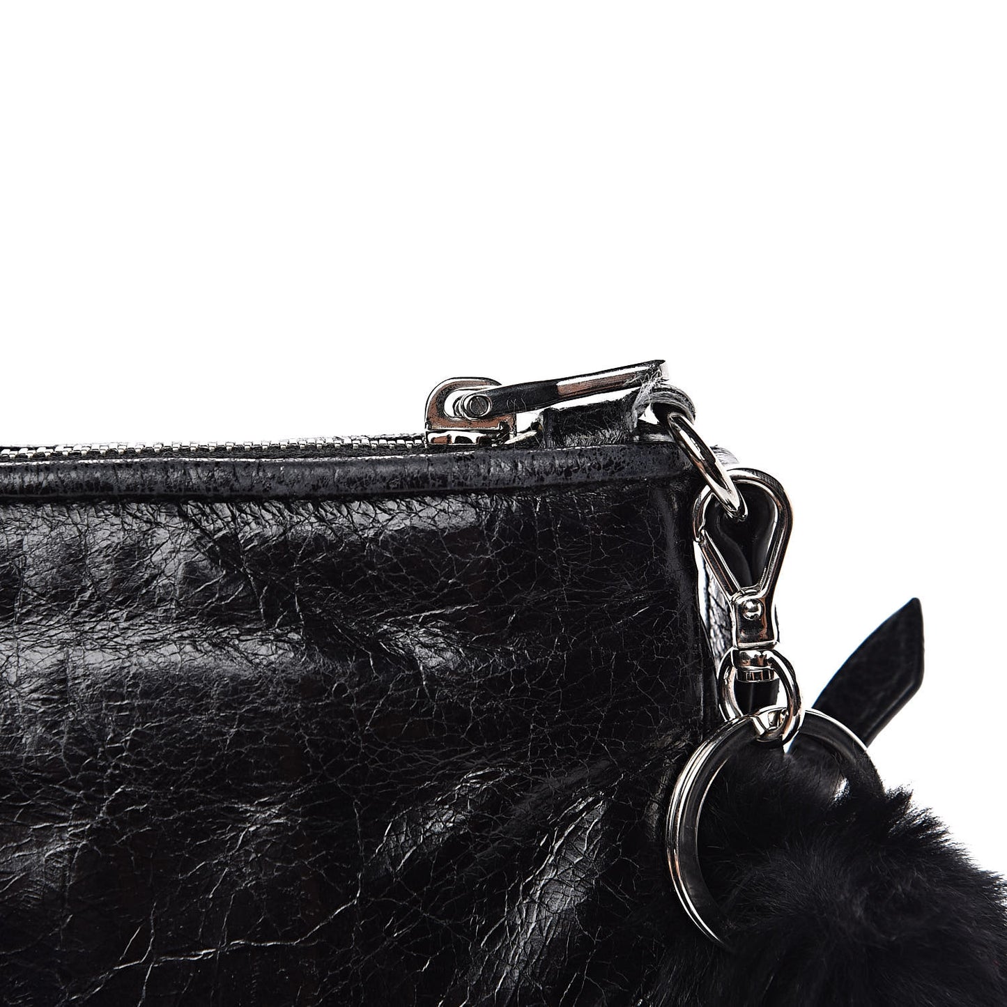 Nappa Lux Rabbit Fur Pouch Black