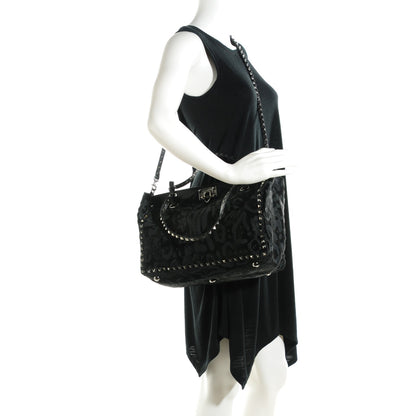 Valentino Garavani Calf Hair Cavino Etched Rockstud Tote Black 3 of 16