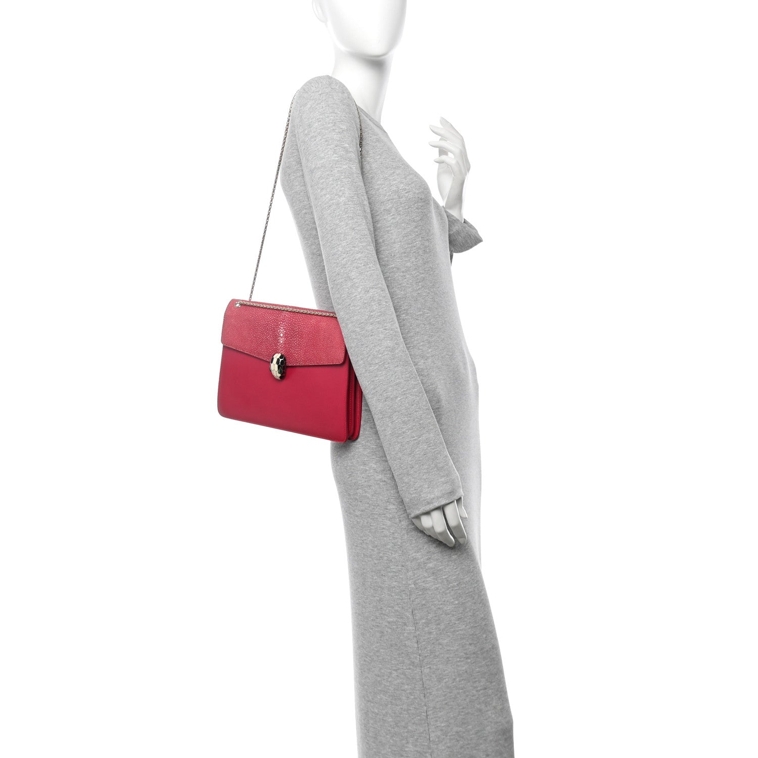 Bulgari Calfskin Galuchat Serpenti Forever Shoulder Bag Pink 2 of 9