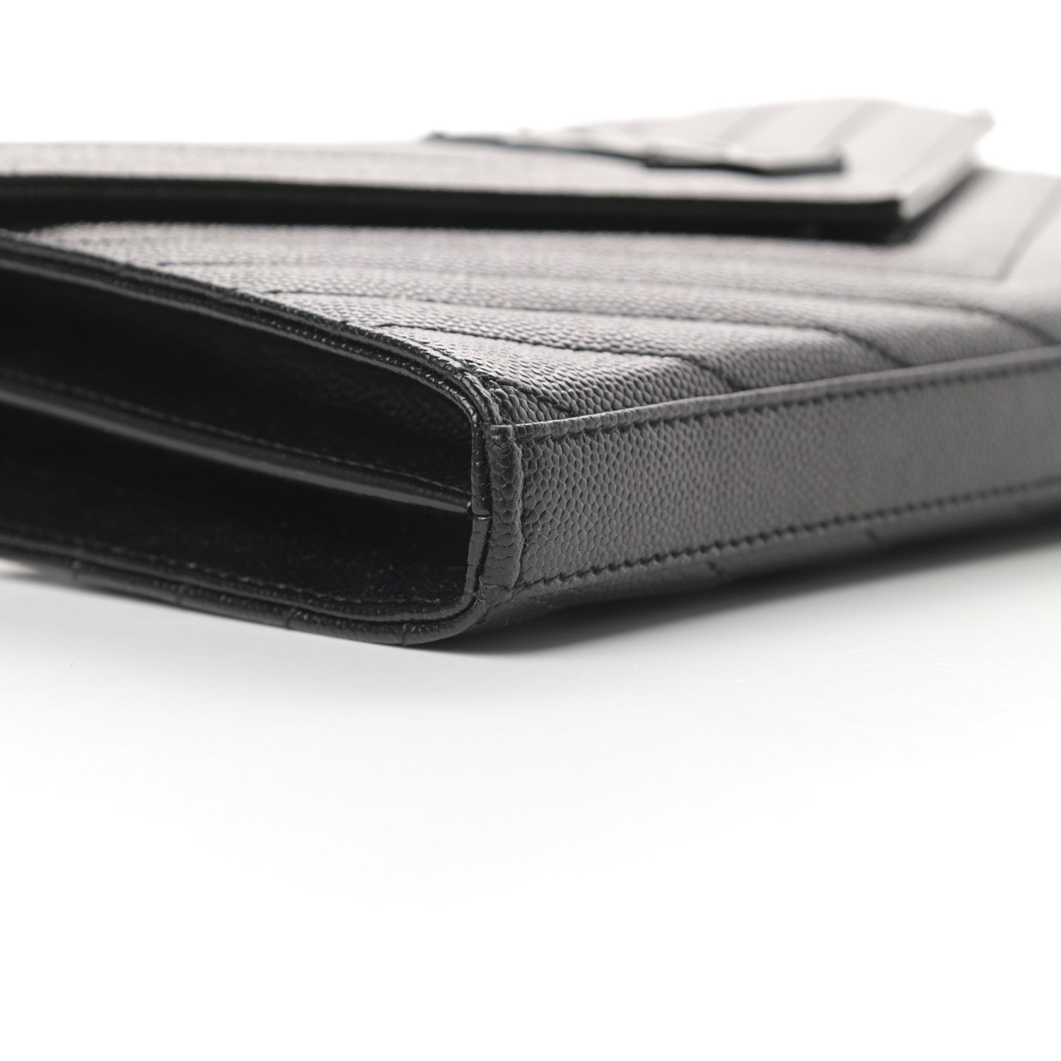 Saint Laurent Grain De Poudre Matelasse Chevron Monogram Chain Wallet Black 9 of 11