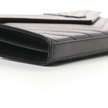 Saint Laurent Grain De Poudre Matelasse Chevron Monogram Chain Wallet Black 9 of 11
