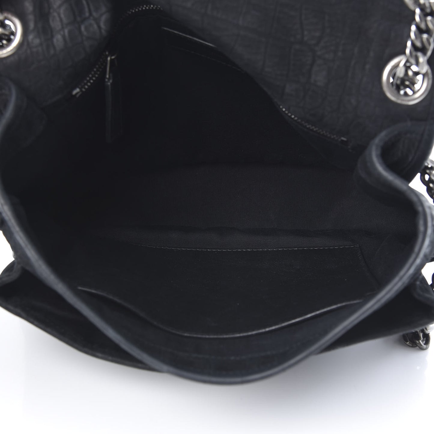 Nubuck Crocodile Embossed Monogram Medium Niki Chain Satchel Black