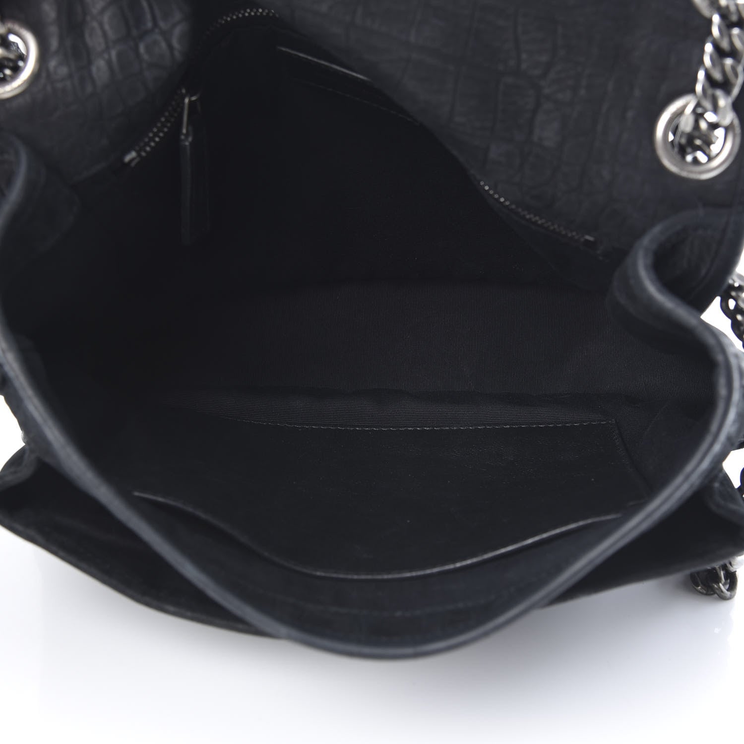 Saint Laurent Nubuck Crocodile Embossed Monogram Medium Niki Chain Satchel Black 5 of 16