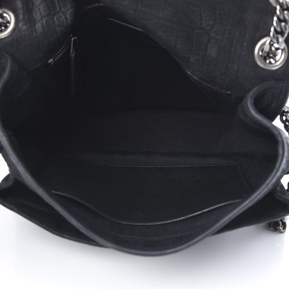 Saint Laurent Nubuck Crocodile Embossed Monogram Medium Niki Chain Satchel Black 5 of 16