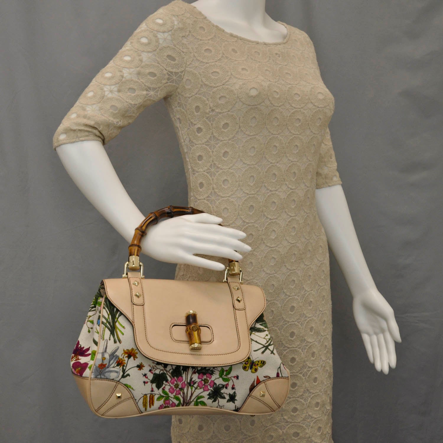 Gucci Floral Flora Bamboo Handle Bag 2 of 10