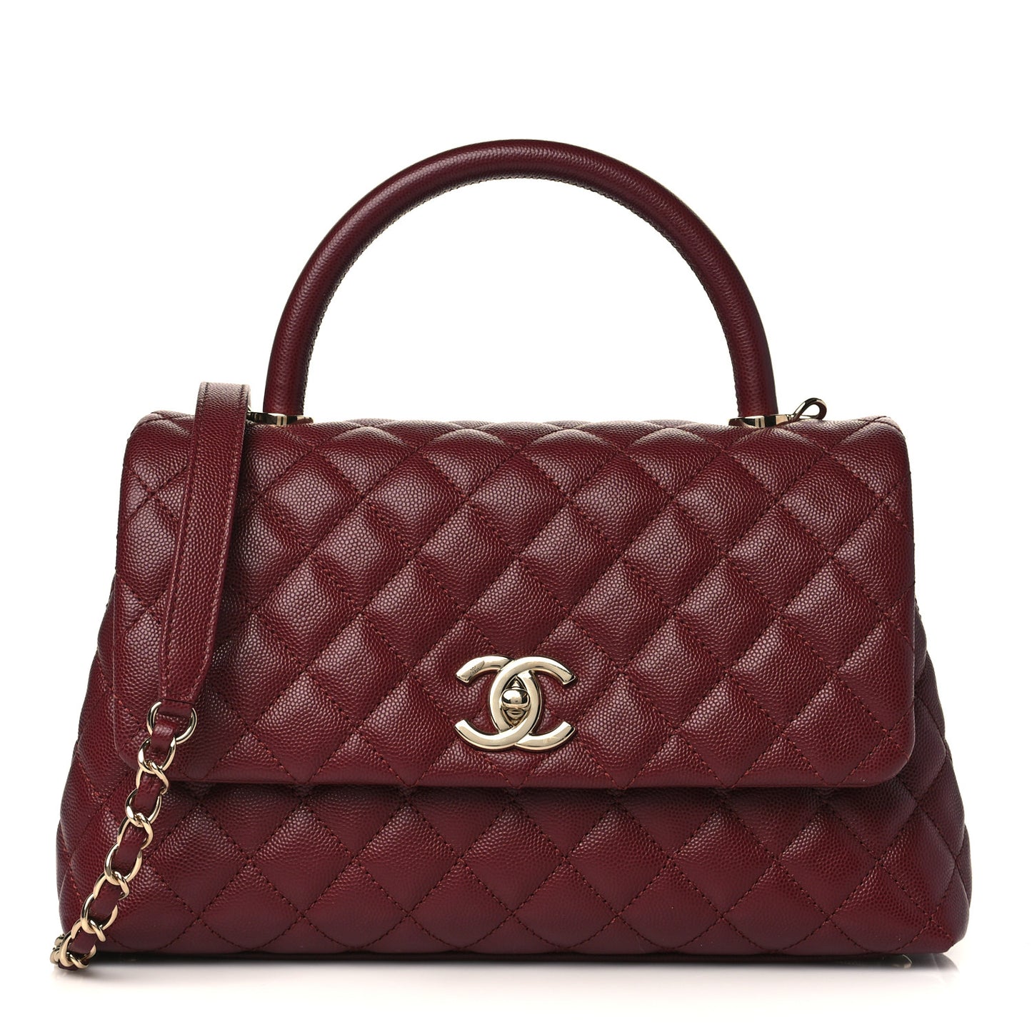 Caviar Quilted Small Coco Handle Flap Burgundy