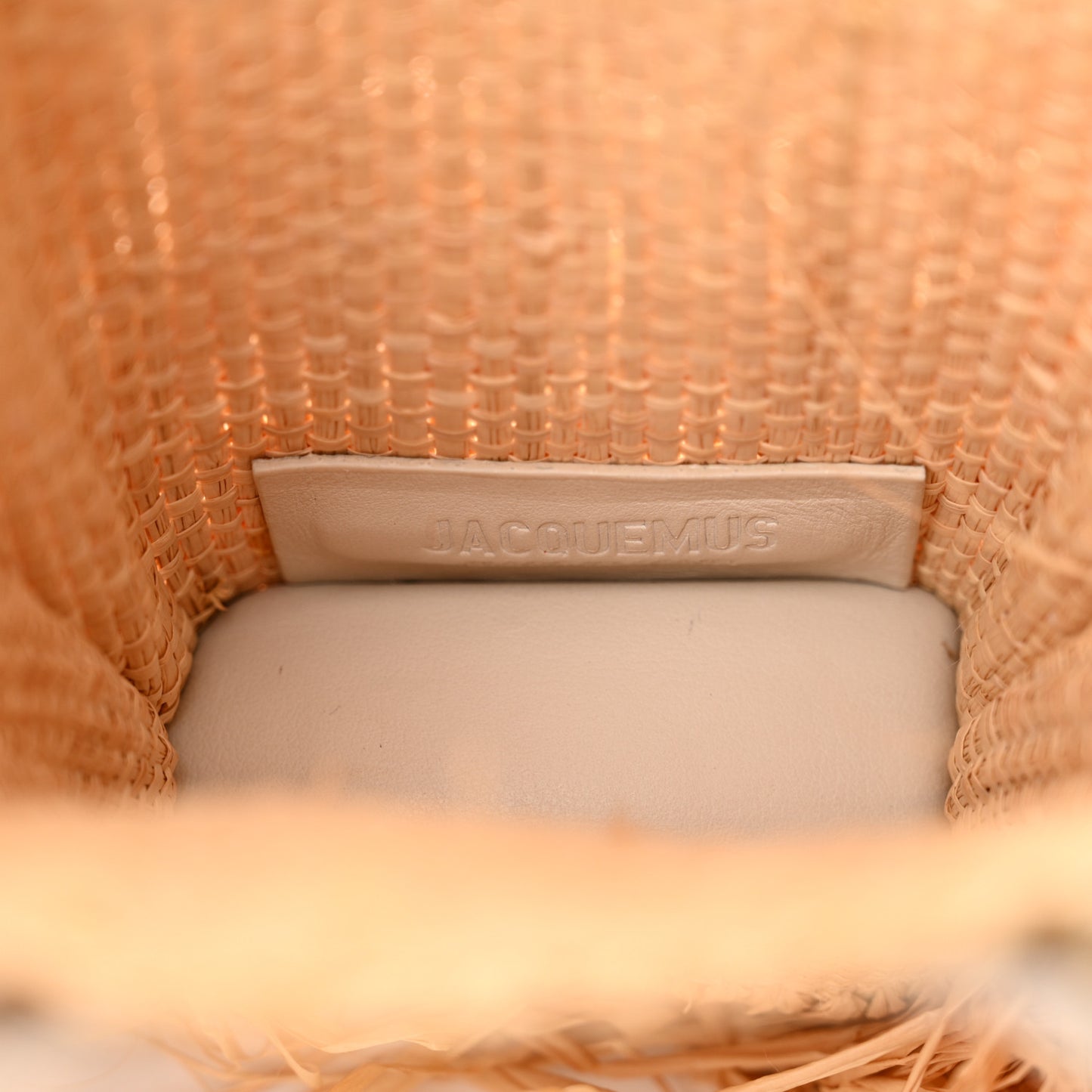 Raffia Woven Calfskin Le Petit Baci Natural White