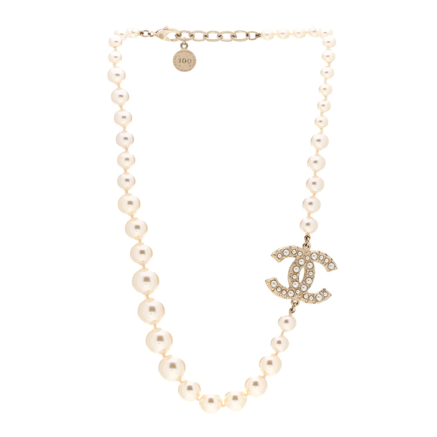 Pearl CC 100th Anniversary Necklace Light Gold