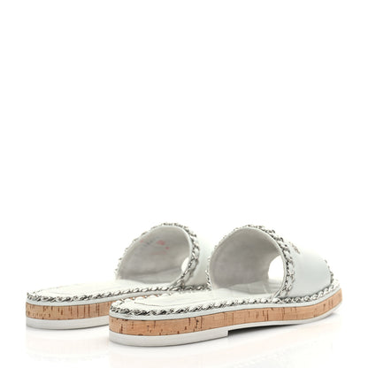 Chanel Lambskin Chain Cork Slide Sandals 41 White 4 of 8