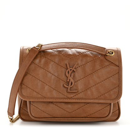 Saint Laurent Crinkled Calfskin Matelasse Monogram Baby Niki Chain Satchel Light Caramel 1 of 10