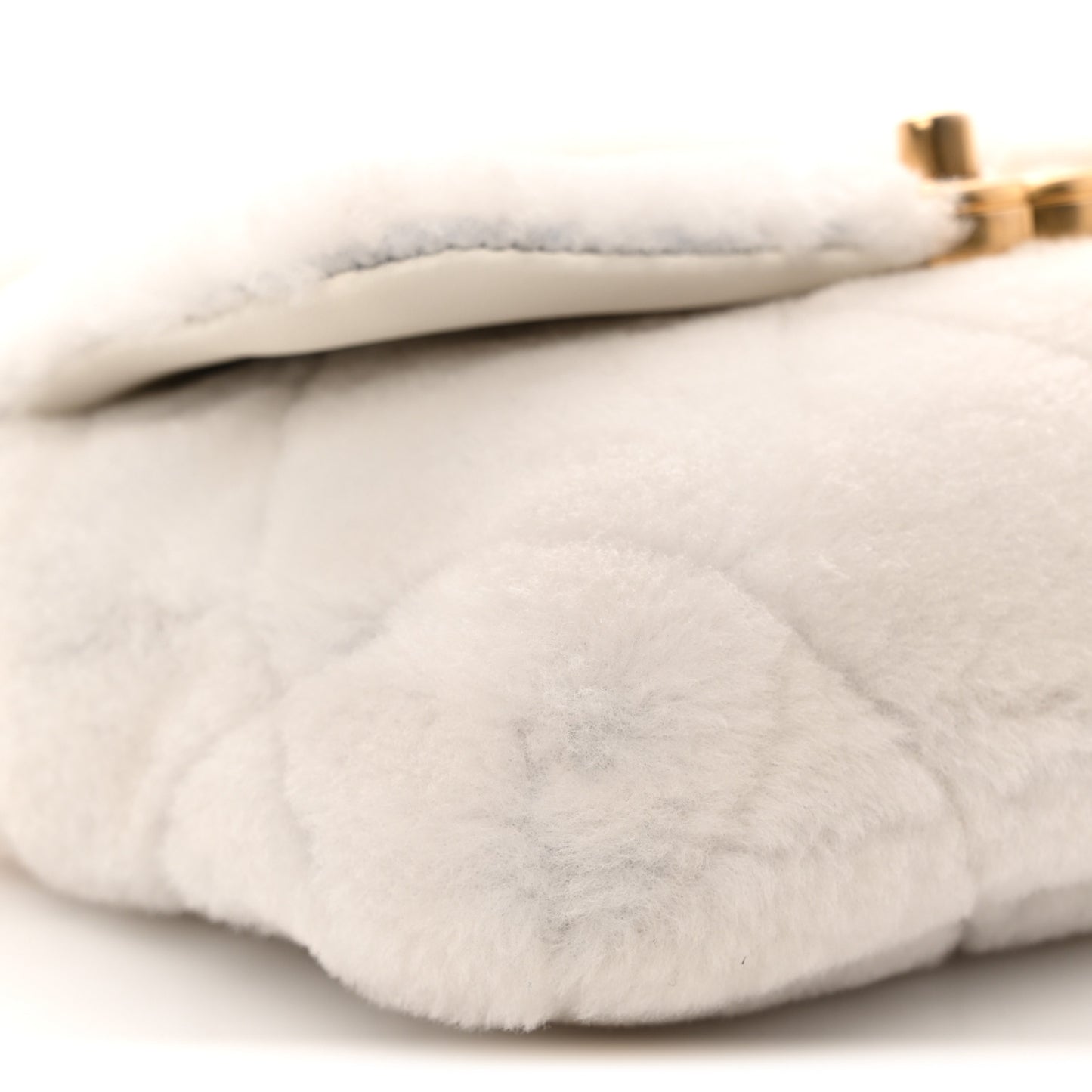 Shearling Lambskin Quilted CC Chain Flap White