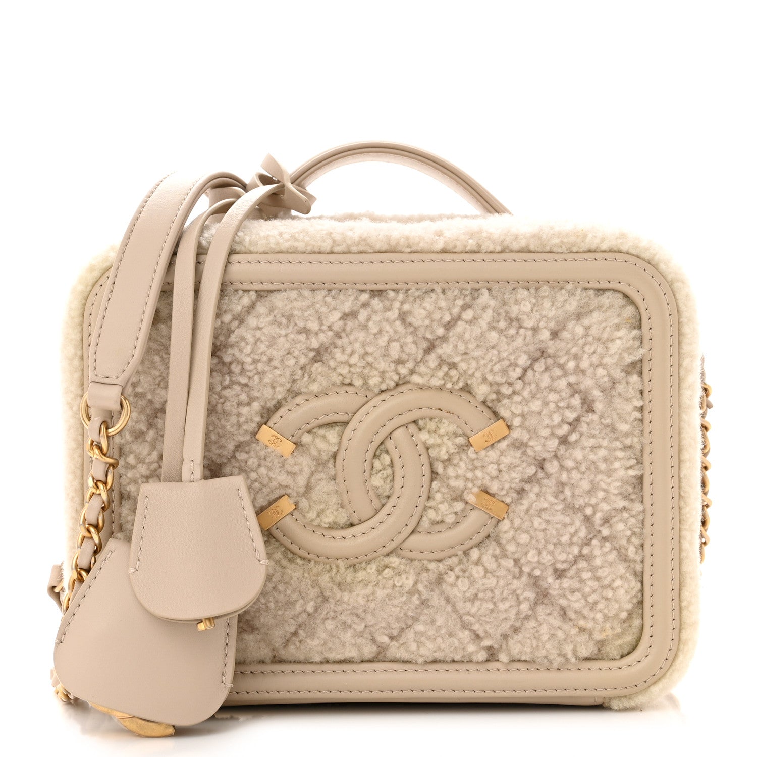 Chanel Shearling Lambskin Quilted Small CC Filigree Vanity Case Beige 1 of 12