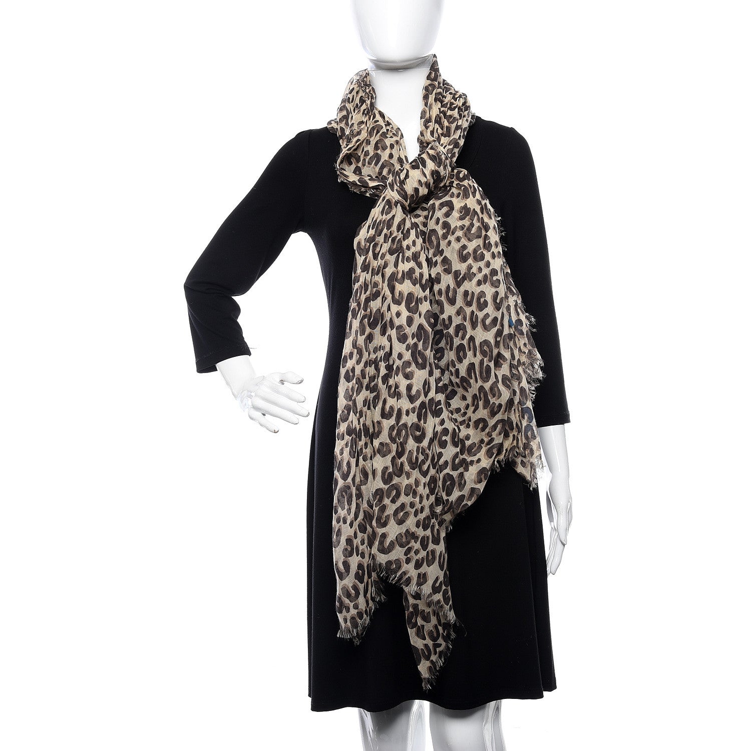 Louis Vuitton Cashmere Silk Leopard Stole Beige 2 of 5