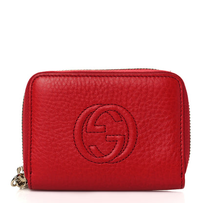 Gucci Pebbled Calfskin Soho Compact Disco Zip Around Wallet Tabasco Red 1 of 9