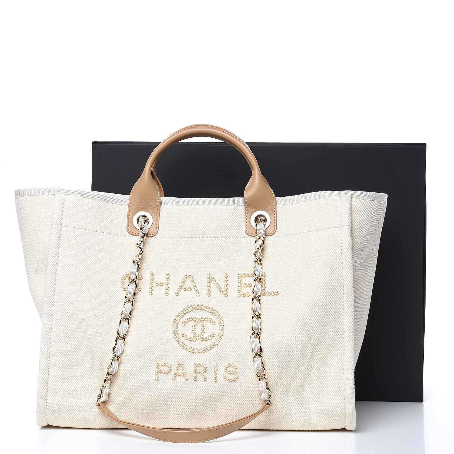 Chanel Canvas Pearl Large Deauville Tote Ecru Beige 10 of 10