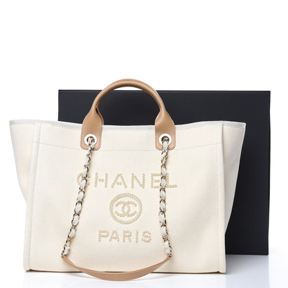 Chanel Canvas Pearl Large Deauville Tote Ecru Beige 10 of 10