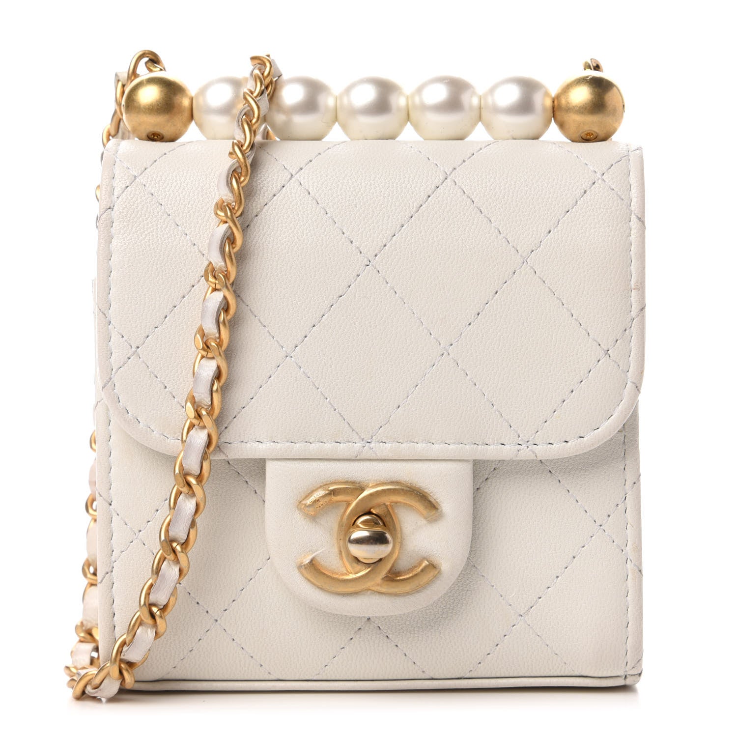 Chanel Goatskin Chic Pearls Clutch On Chain White 1 of 18