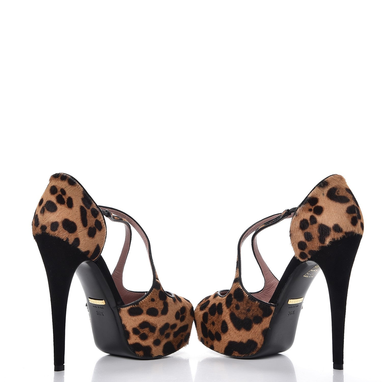 Gucci Calf Hair Leopard Print Criss Cross Platform Pumps 36.5 4 of 9