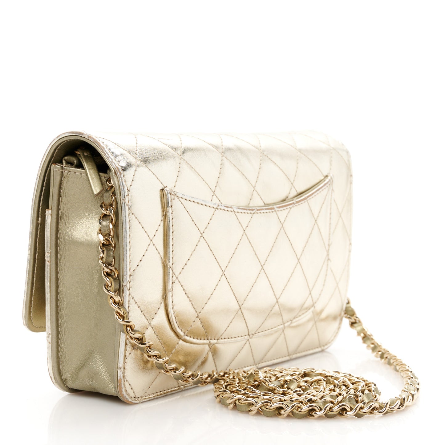Metallic Aged Calfskin Quilted Reissue Wallet On Chain WOC Green