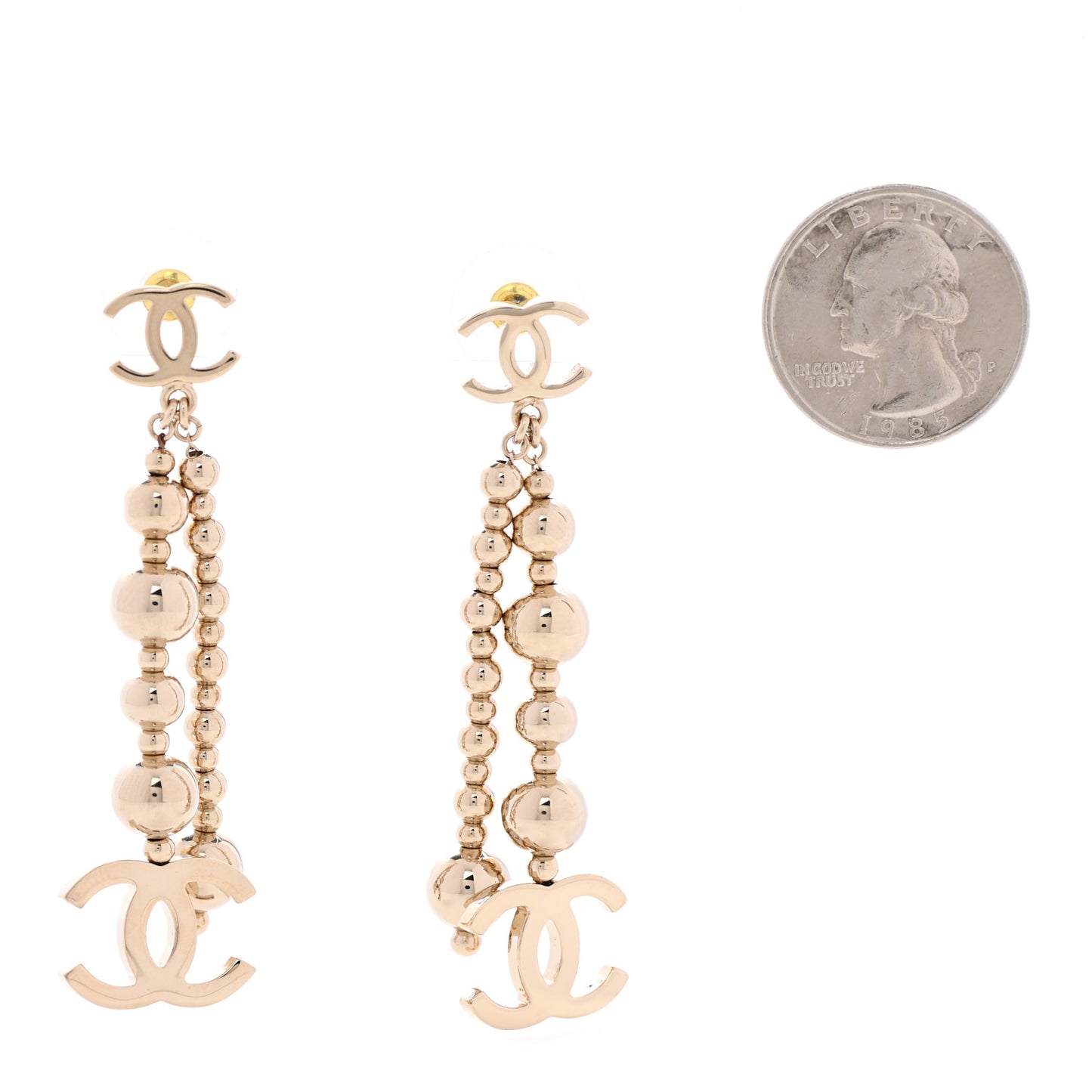 Metal CC Bead Drop Earrings Gold