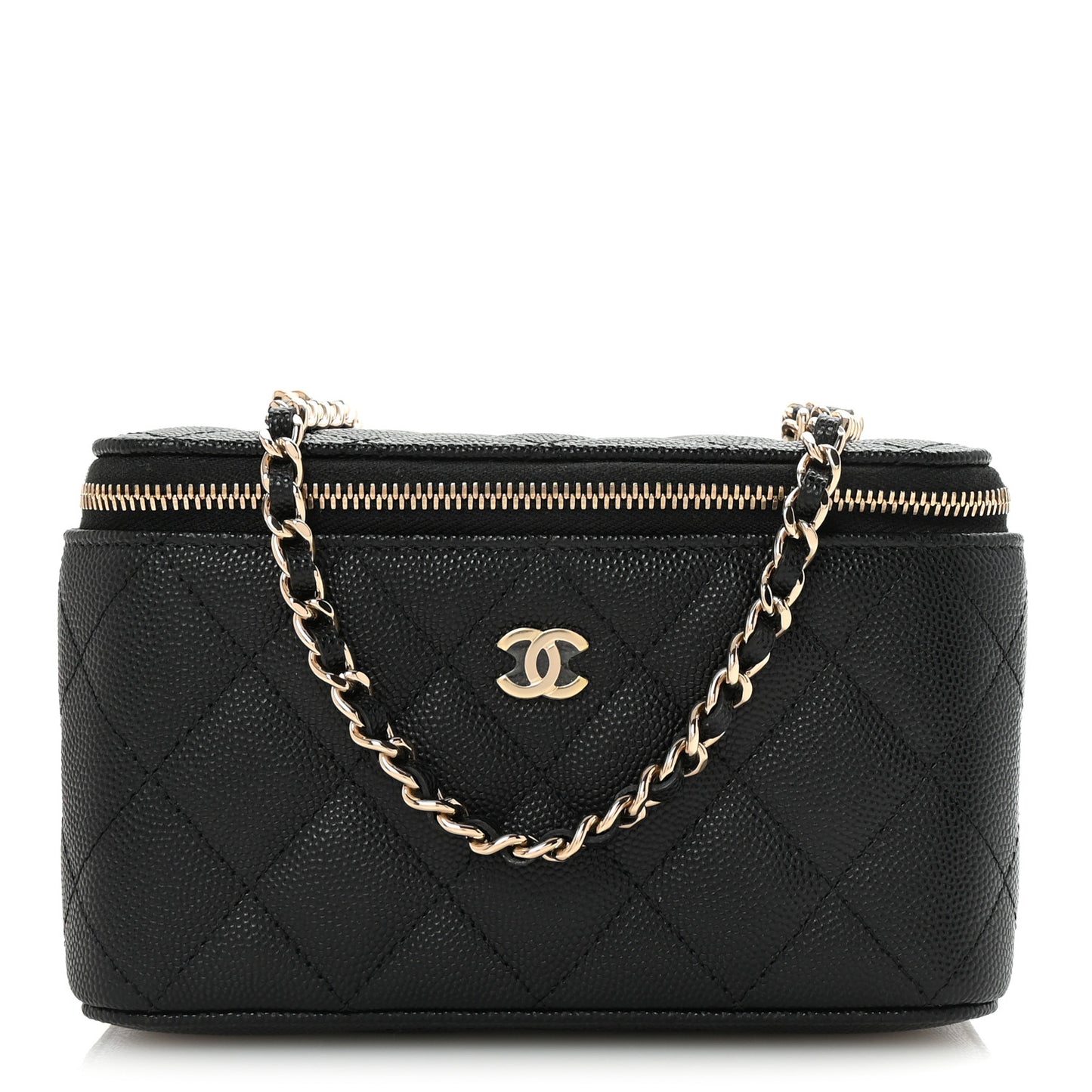 Caviar Quilted Small Vanity Case With Chain Black