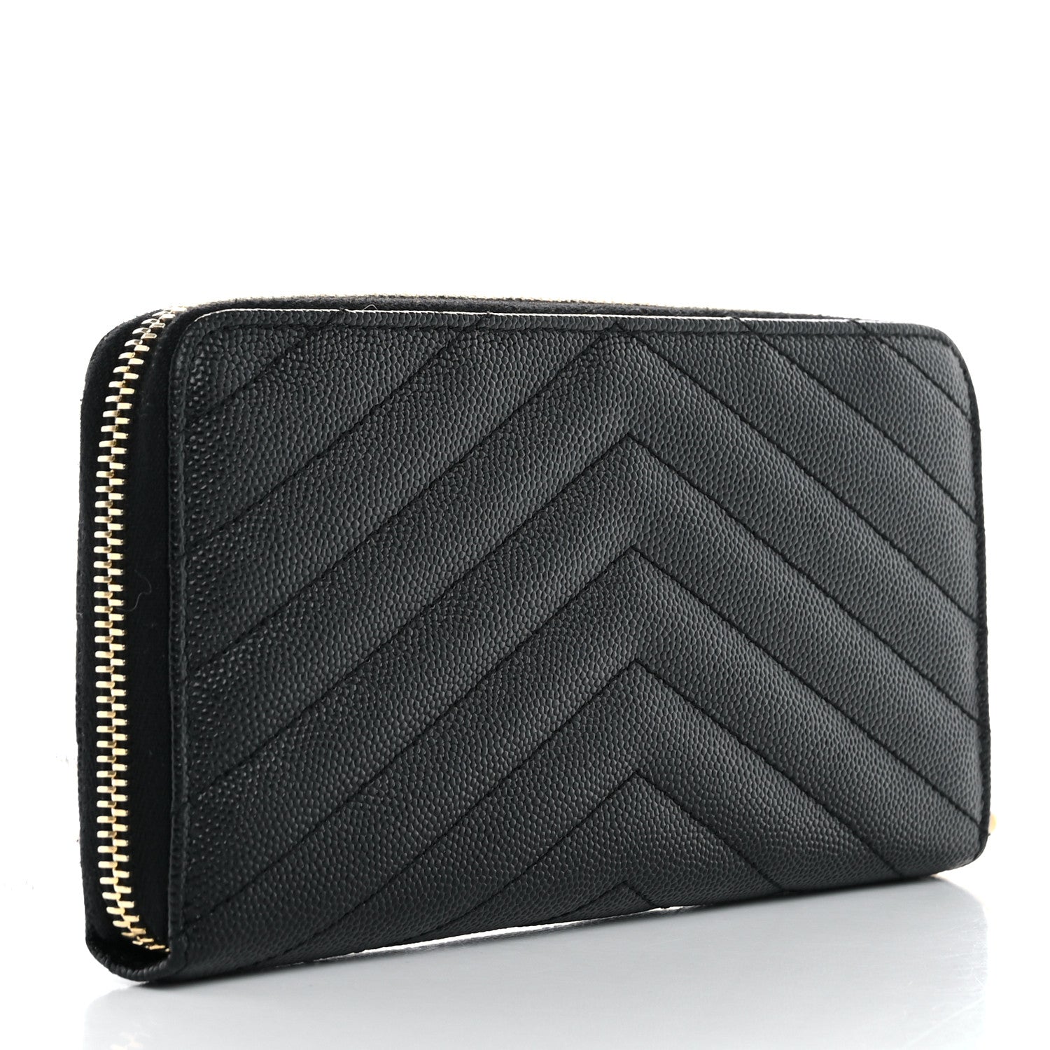 Saint Laurent Grain De Poudre Matelasse Chevron Monogram Zip Around Wallet Black 3 of 7