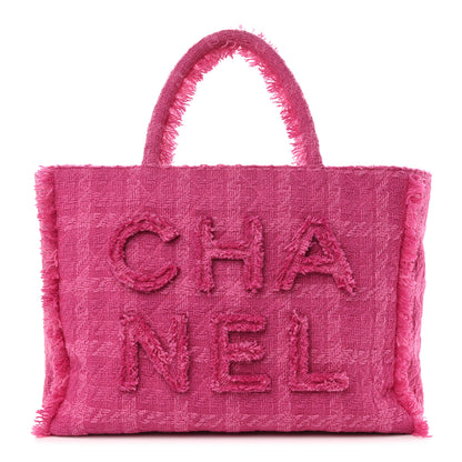 Chanel Wool Tweed Large Zipped Shopping Tote Pink 1 of 9