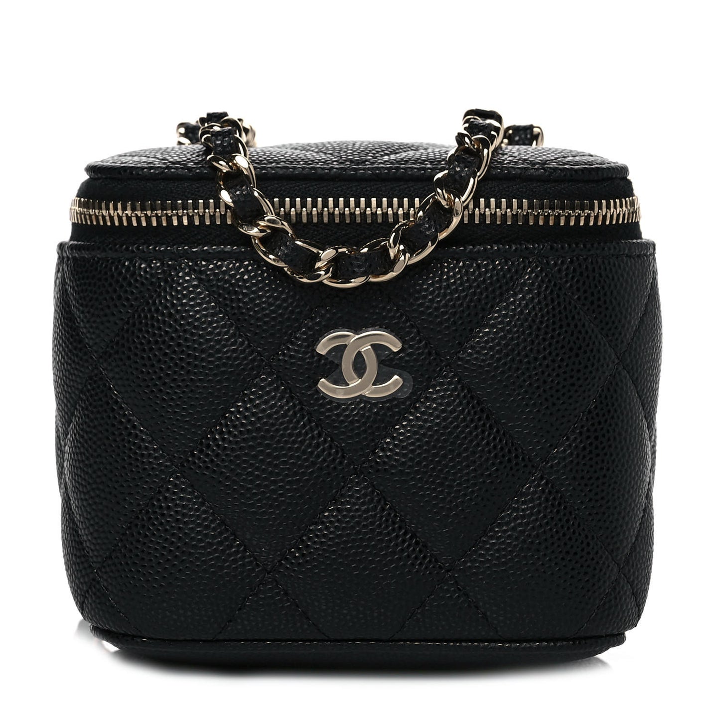 Caviar Quilted Mini Vanity Case With Chain Black