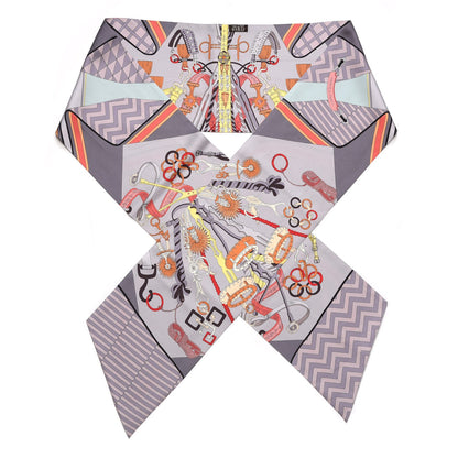 Hermes Silk Bouquets Selliers Maxi Twilly Gris Orange Vert d'Eau 1 of 6