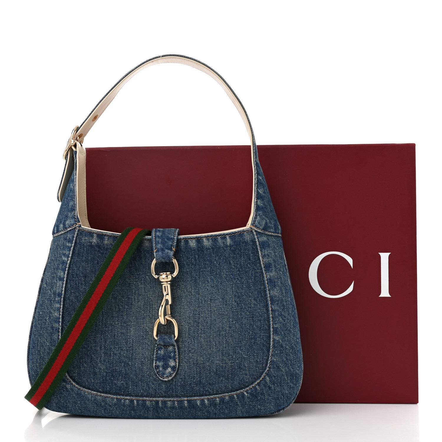 Gucci Denim Small Jackie Shoulder Bag Blue Denim 1704102