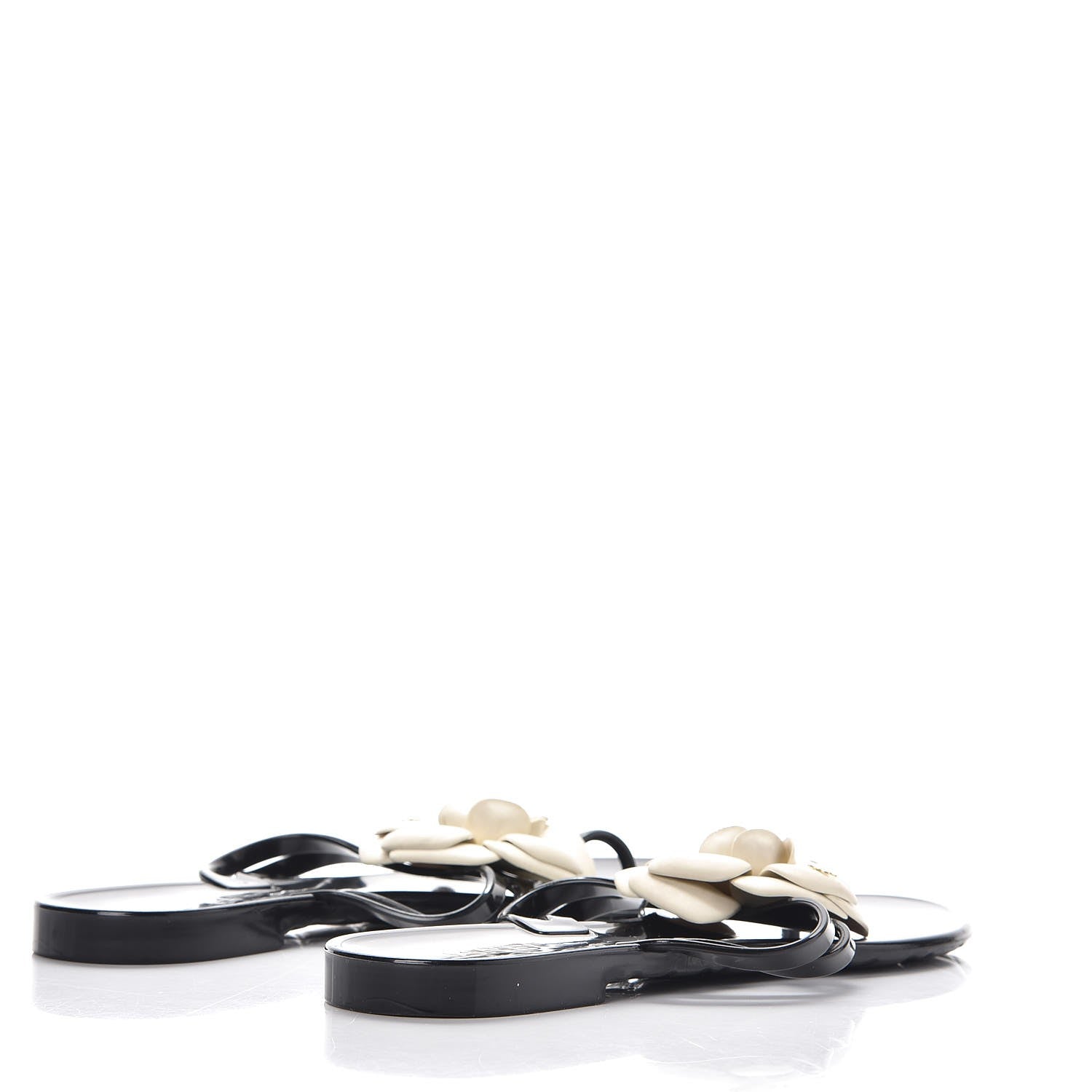 Chanel Jelly Camellia Thong Sandals 38 Black Ivory 4 of 9
