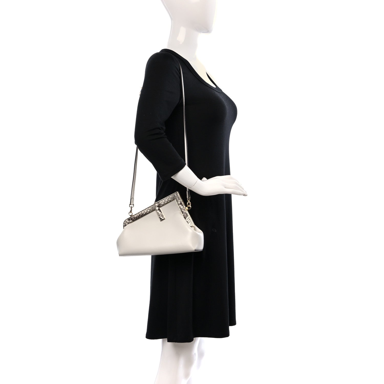 Fendi Shiny Nappa Snakeskin Small Fendi First White Roccia 2 of 11
