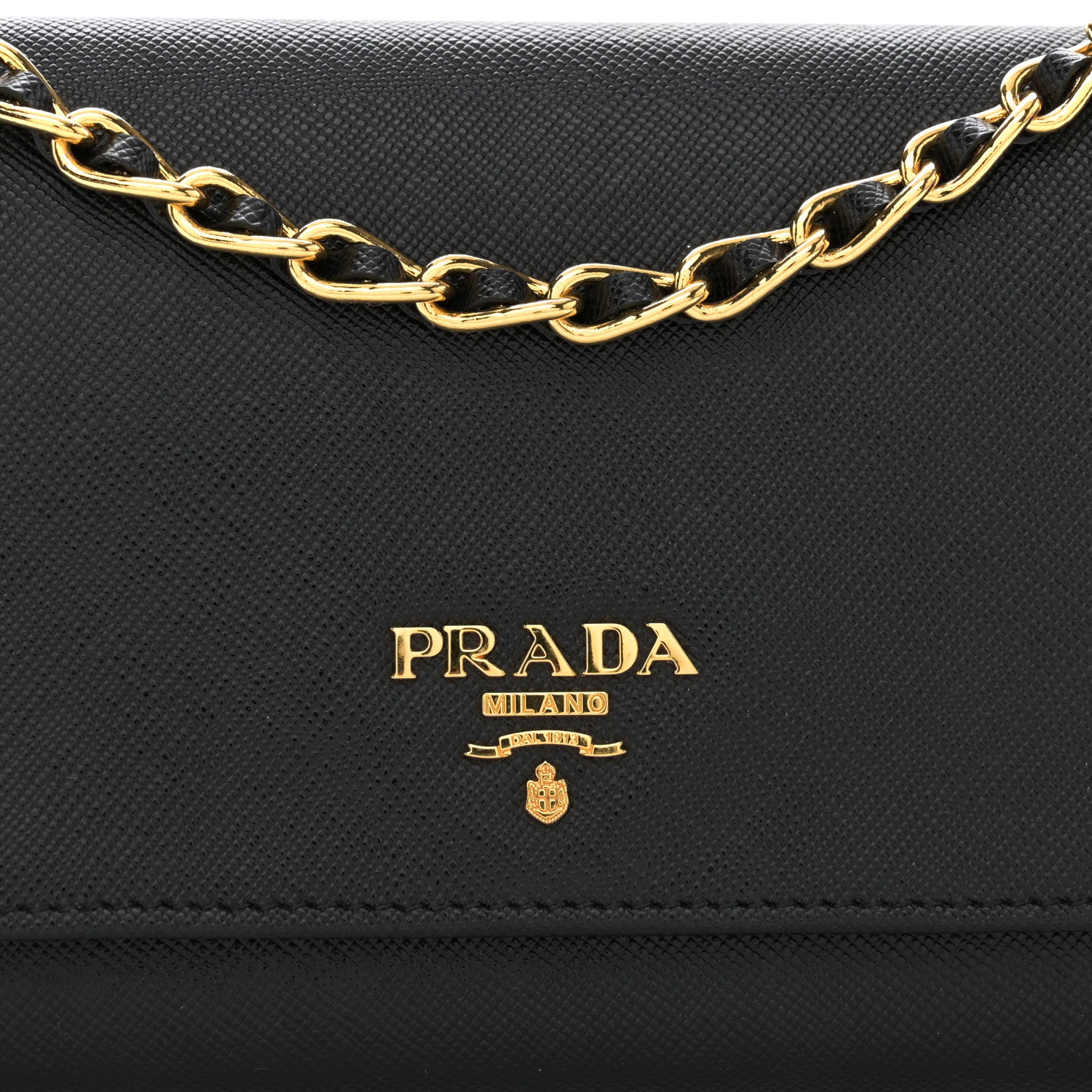 Prada Saffiano Metal Oro Chain Wallet Black 7 of 10
