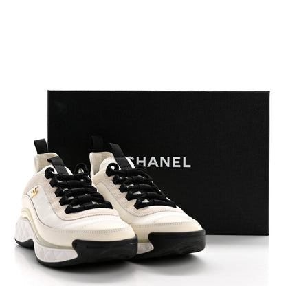 Chanel Velvet Calfskin Mixed Fibers CC Sneakers 37 Ivory Black 8 of 8