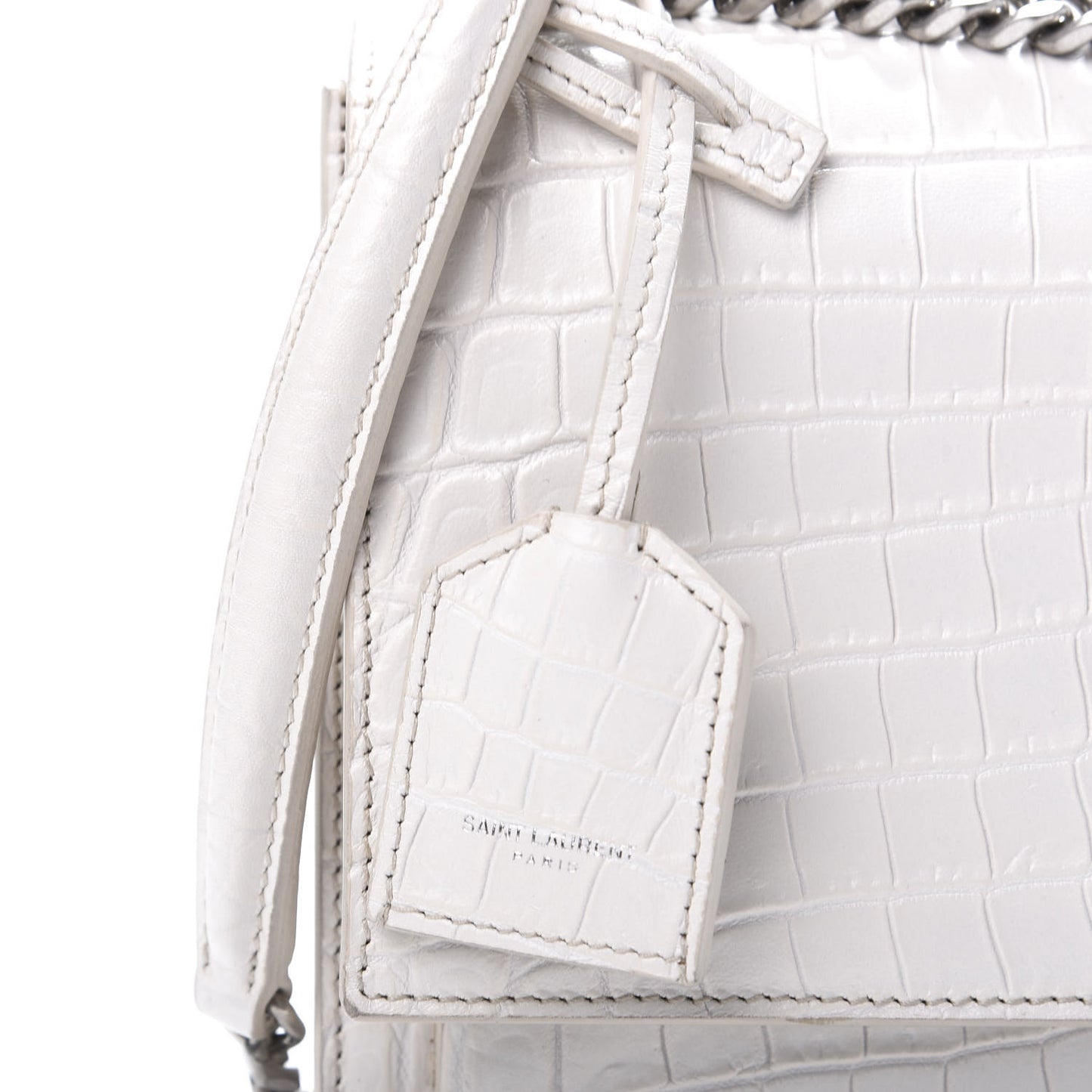 Calfskin Crocodile Embossed Medium Monogram Sunset Icy White