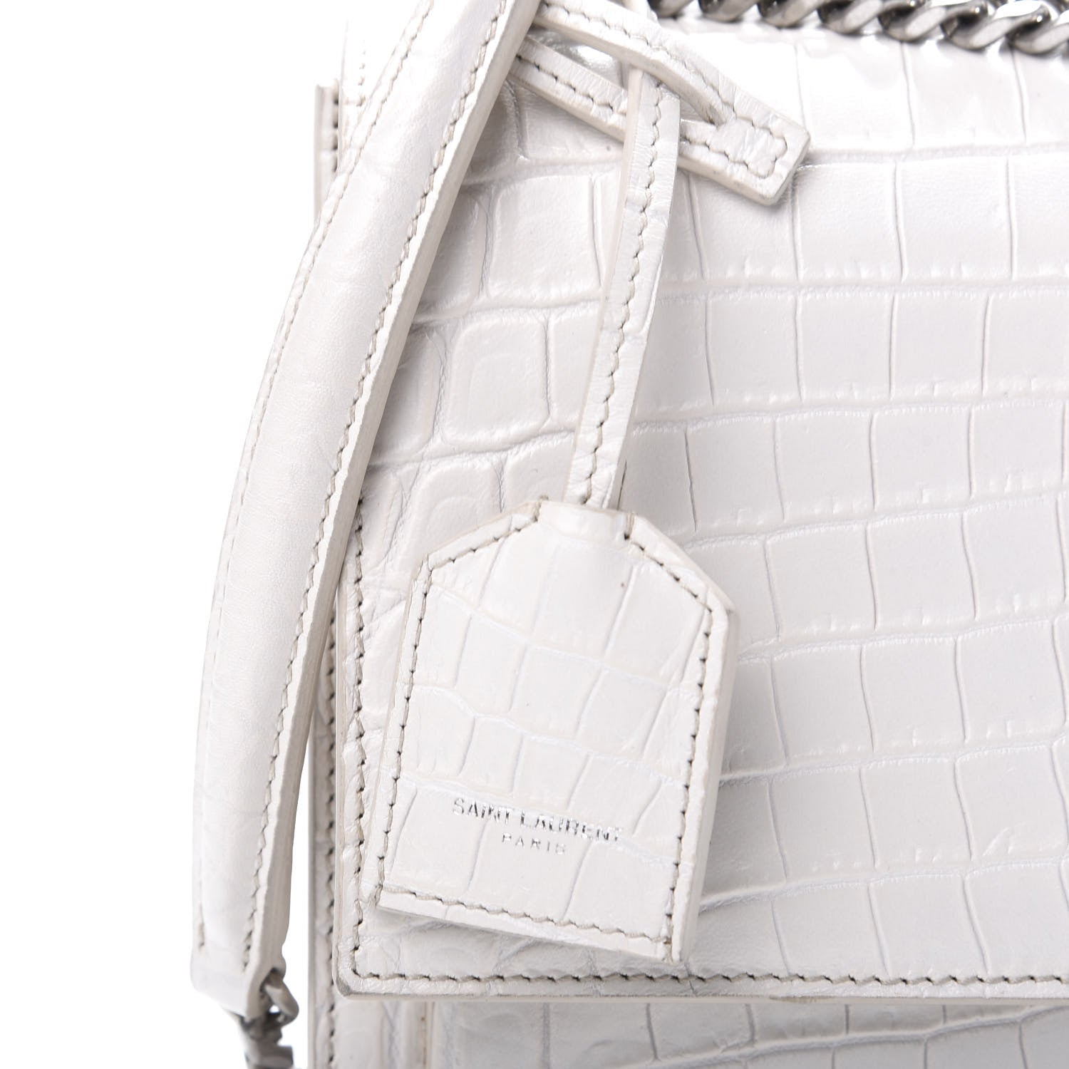 Saint Laurent Calfskin Crocodile Embossed Medium Monogram Sunset Icy White 10 of 12