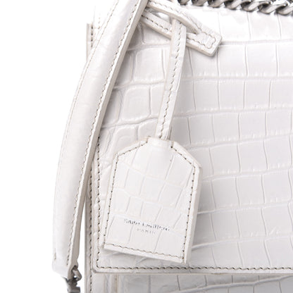 Saint Laurent Calfskin Crocodile Embossed Medium Monogram Sunset Icy White 10 of 12