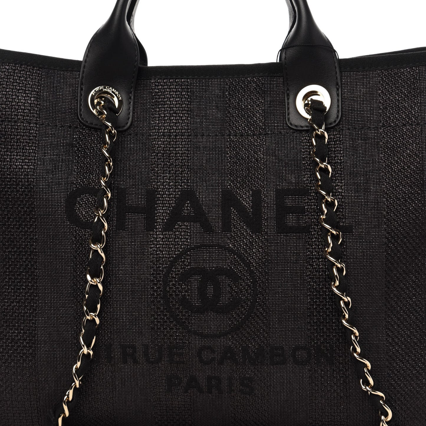 Mixed Fibers Calfskin Striped Medium Deauville Tote Black