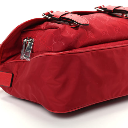 Gucci Nylon Monogram Double Buckle Flap Messenger Bag Vibrant Red 6 of 9